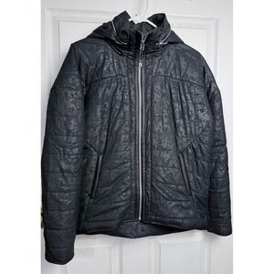 Lukka Lux Womens Black Tonal Camo Hooded Puffer Jacket Full Zip Size Small